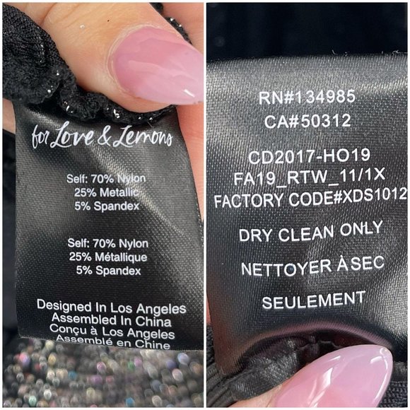 For Love & Lemons Black Margaux Glitter Deep V Ruched Mini Dress Womens M NWT - Picture 11 of 12